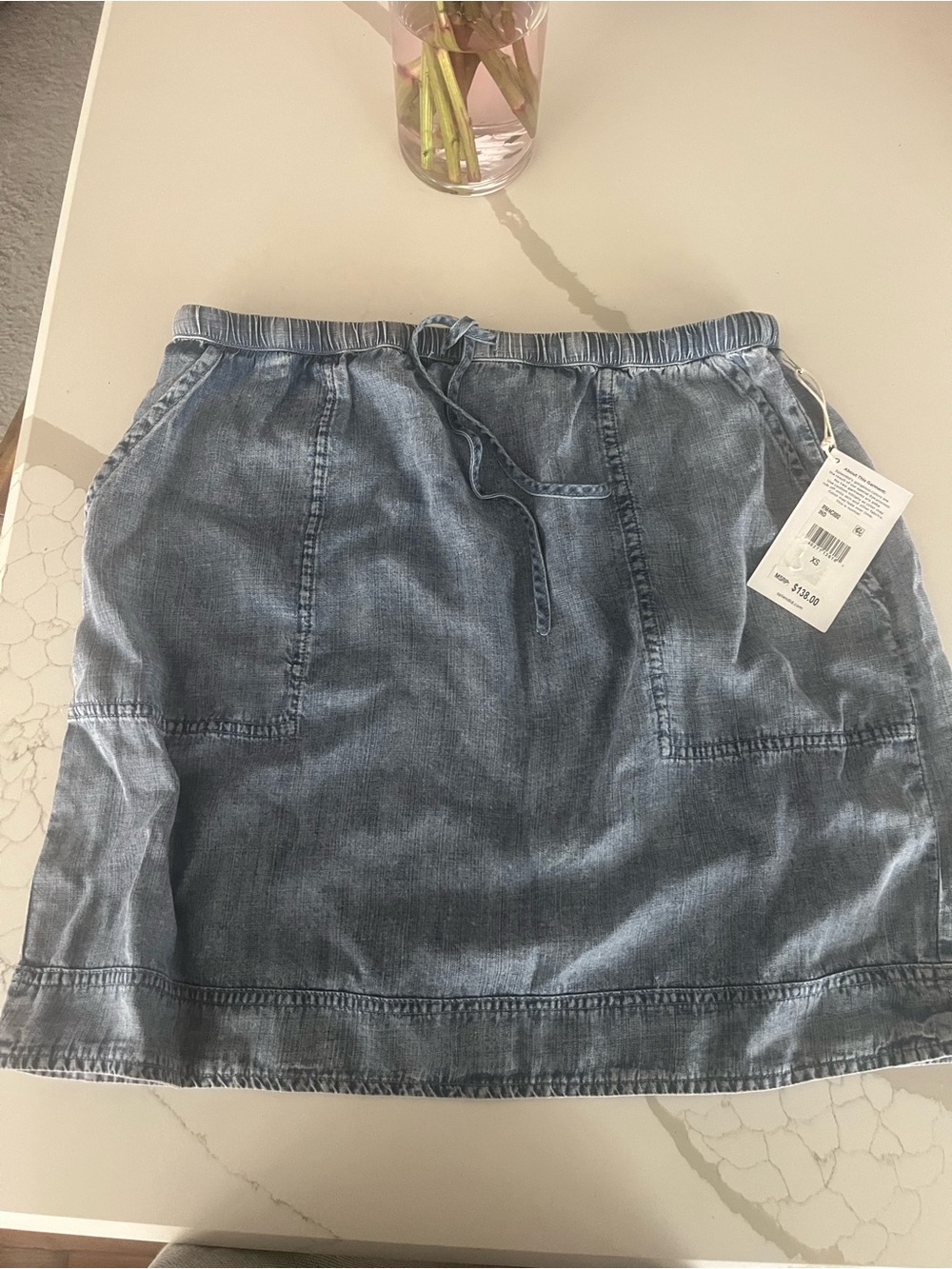 Splendid Light Blue Denim Mini Skirt with Drawstring Waist